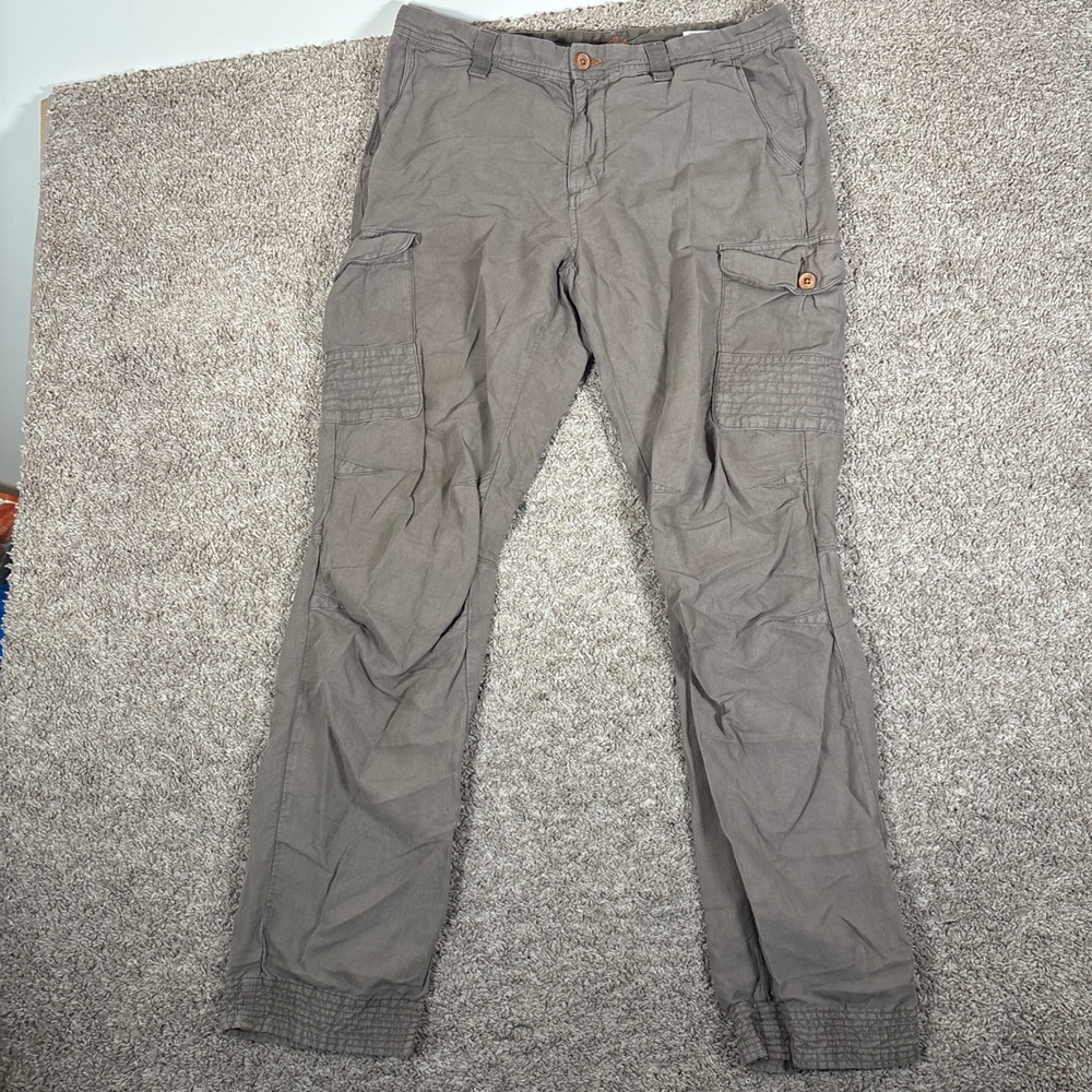 Robert Graham Classic Yates Mens 35 Brown Linen Cotton Cargo Pants Taupe 9007
